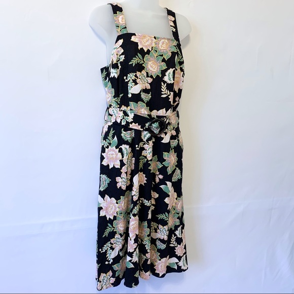 Who What Wear Linen Blend Floral Belted Dress Small - Picture 2 of 13